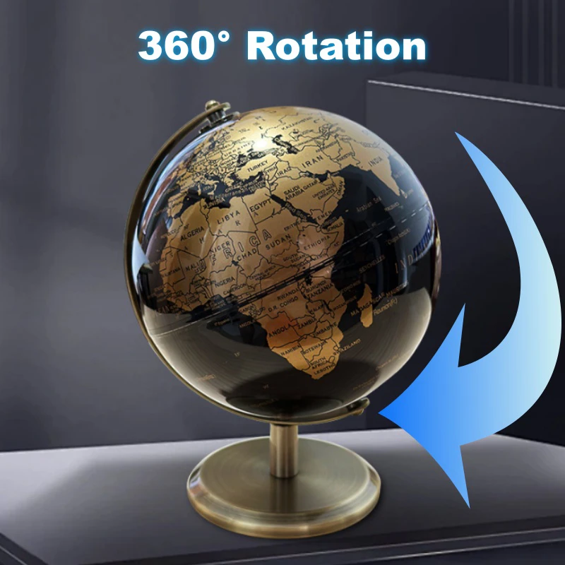 Geography World Globe 20cm HD Desk Teaching Sphere Metal Bracket 360 Rotation Home Office Light Luxury Crafts