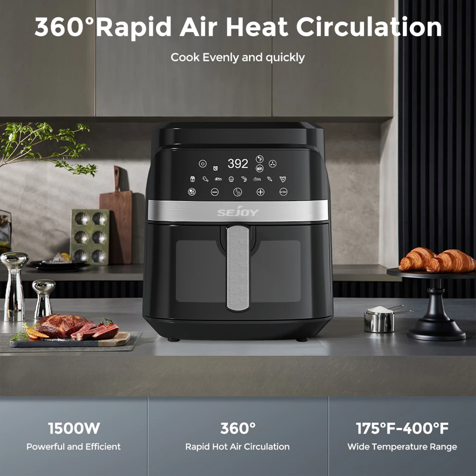 Sejoy Air Fryer 8-in-1 6 Quart Electric Hot Fryer Oven Oilless Cooker Roast Bake Dehydrate Keep Warm