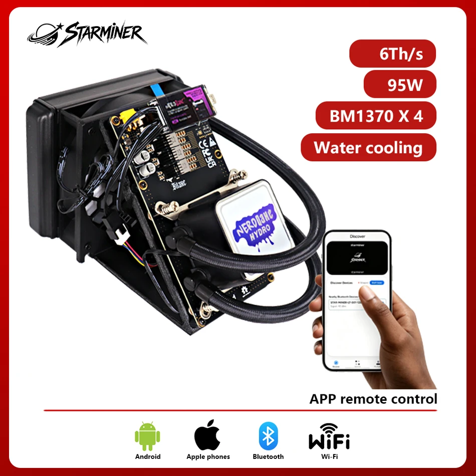 STARMINER Bitaxe 6THs Hydro Miners NerdQaxe Hydro Rev6.1 Bitcoin Liquid Cooler Solo Crypto Miner 95W