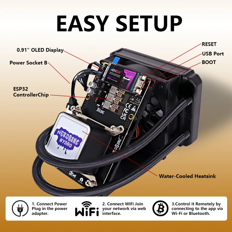 STARMINER Bitaxe 6THs Hydro Miners NerdQaxe Hydro Rev6.1 Bitcoin Liquid Cooler Solo Crypto Miner 95W