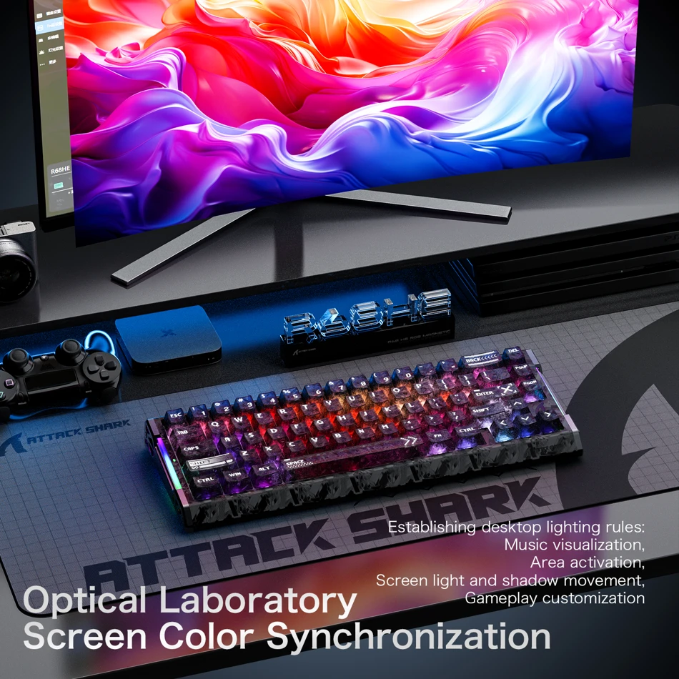 ATTACK SHARK R68HE Magnetic Gaming Keyboard 65 percent 66 Keys Wired 8000Hz 0.005mm Rapid Trigger Low Latency RGB Hot Swap Hall Effect
