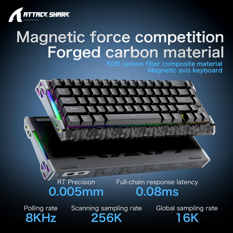 ATTACK SHARK R68HE Magnetic Gaming Keyboard 65 percent 66 Keys Wired 8000Hz 0.005mm Rapid Trigger Low Latency RGB Hot Swap Hall Effect