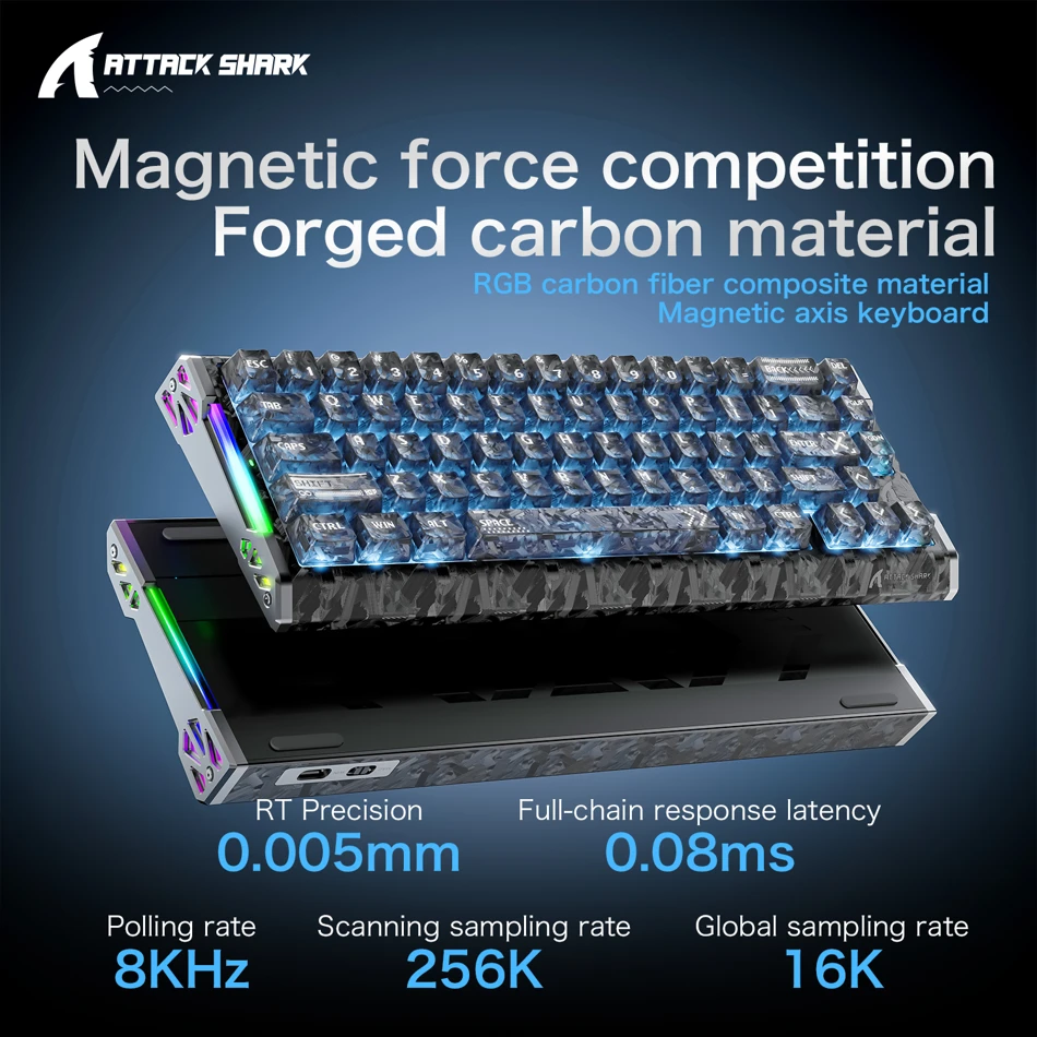 ATTACK SHARK R68HE Magnetic Gaming Keyboard 65 percent 66 Keys Wired 8000Hz 0.005mm Rapid Trigger Low Latency RGB Hot Swap Hall Effect