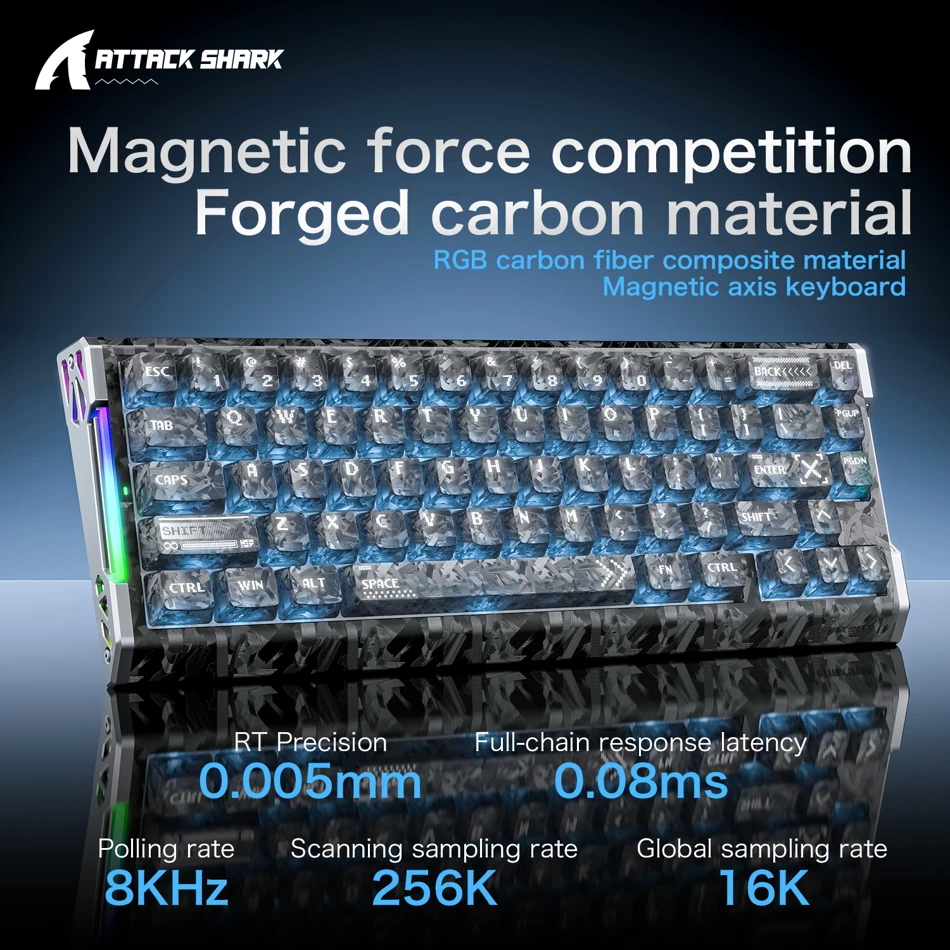 ATTACK SHARK R68HE Magnetic Gaming Keyboard 65 percent 66 Keys Wired 8000Hz 0.005mm Rapid Trigger Low Latency RGB Hot Swap Hall Effect