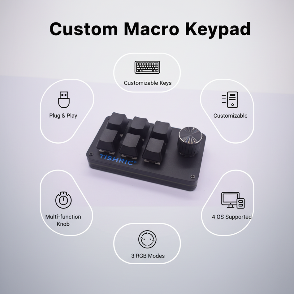 TISHRIC RGB Mini Macro Mechanical Keyboard 3 6 Keys 1 Knob USB Gaming Custom Programming 4 Keys DIY Portable Hotswap Keypad