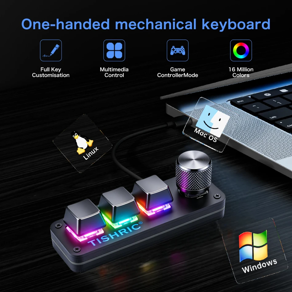 TISHRIC RGB Mini Macro Mechanical Keyboard 3 6 Keys 1 Knob USB Gaming Custom Programming 4 Keys DIY Portable Hotswap Keypad