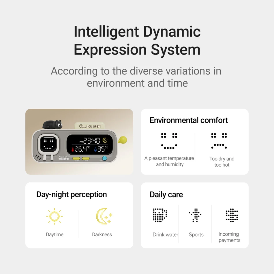 DUKA MOODA Smart Desktop Temperature and Humidity Clock, Digital Thermo-Hygrometer Meter with Smart Fun Reminder