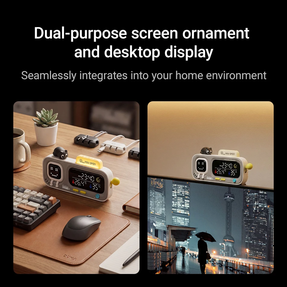 DUKA MOODA Smart Desktop Temperature and Humidity Clock, Digital Thermo-Hygrometer Meter with Smart Fun Reminder