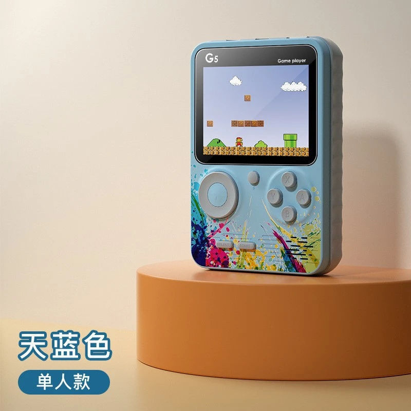 G5 Handheld Retro Game Console with 500 Classic Games, Colorful Display, Dual Player Support, and TV Output for Portable Nostalgic Gaming.