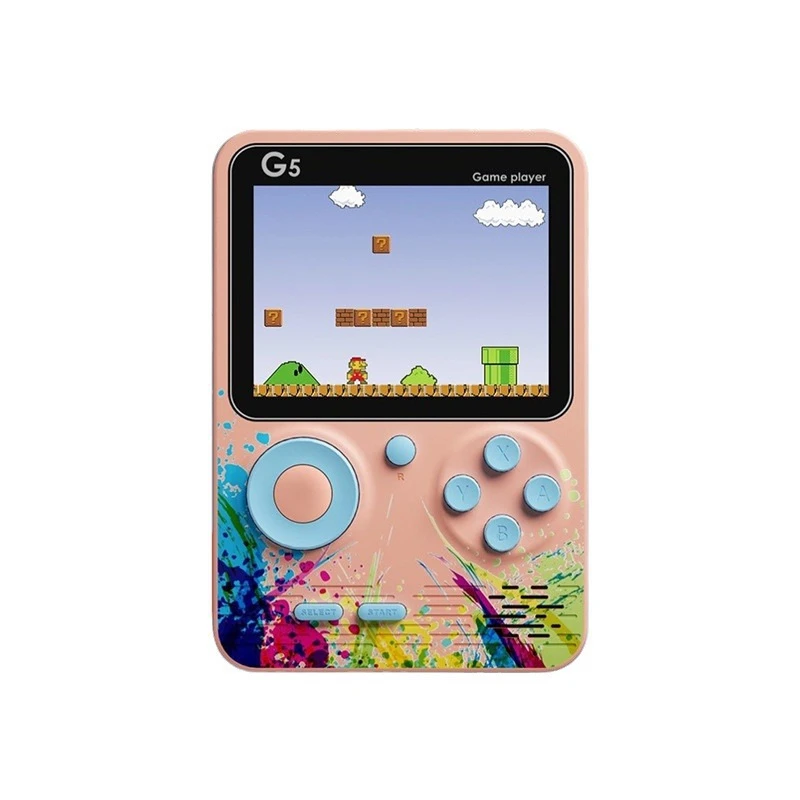 G5 Handheld Retro Game Console with 500 Classic Games, Colorful Display, Dual Player Support, and TV Output for Portable Nostalgic Gaming.