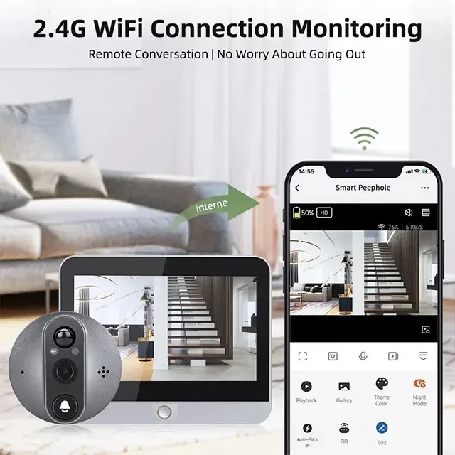 Tuya WiFi Wireless Smart Doorbell Camera Video, 5-inch screen, 10000mAh battery, PIR motion alarm, Alexa compatible