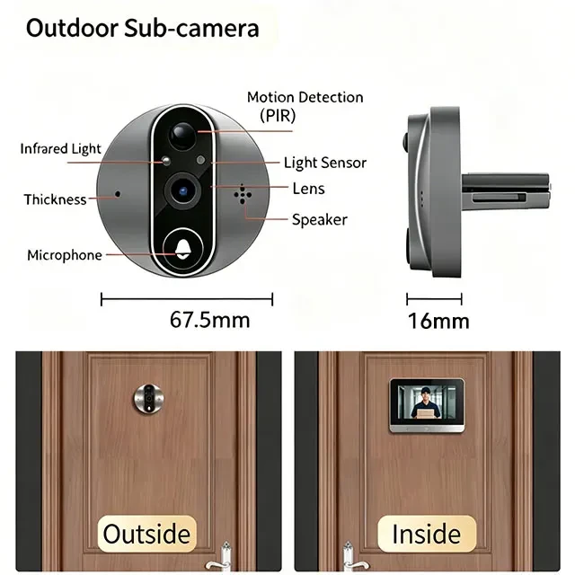 Tuya WiFi Wireless Smart Doorbell Camera Video, 5-inch screen, 10000mAh battery, PIR motion alarm, Alexa compatible