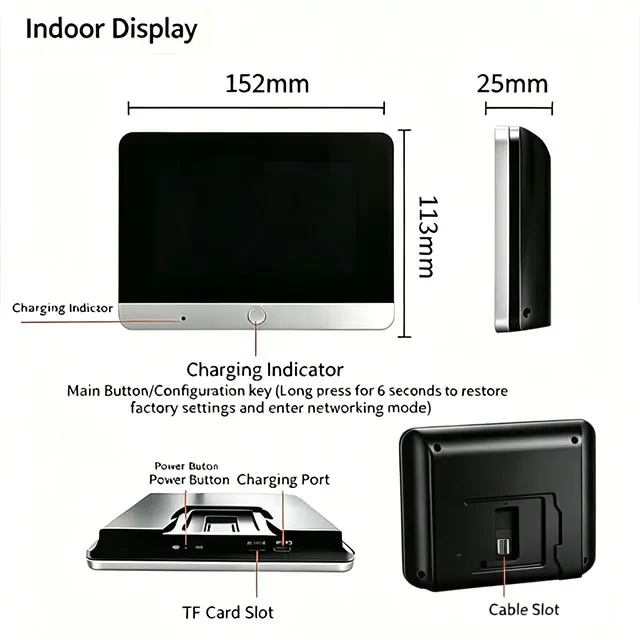 Tuya WiFi Wireless Smart Doorbell Camera Video, 5-inch screen, 10000mAh battery, PIR motion alarm, Alexa compatible