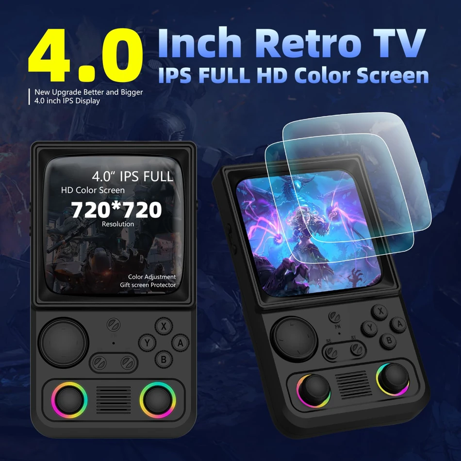 R40 Retro Handheld Game Console 4.0 Inch IPS Screen 720 720 EmuELEC System Built-in 22000+ Games Portable Video Game Player