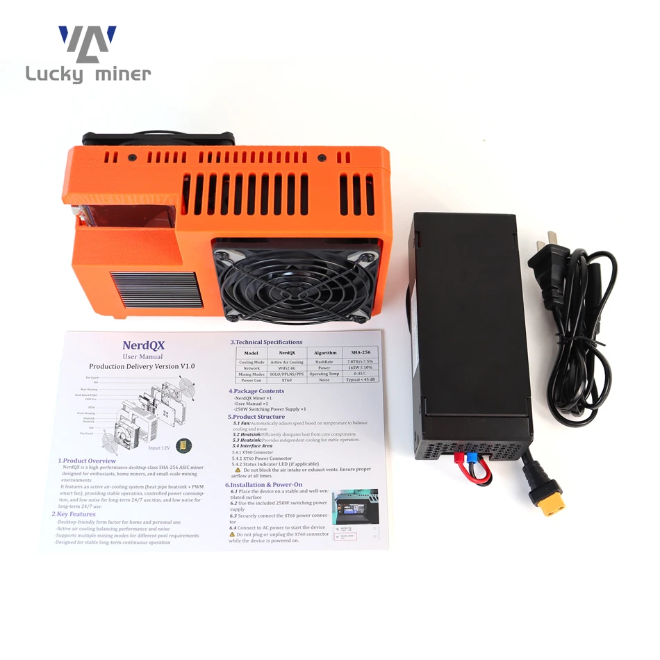 NerdQX 8THs ASIC Bitcoin Miner BM1370 Bitcoin Mining Rig 180W Home BTC Mining Equipment Open Source Solo Mining Equipment