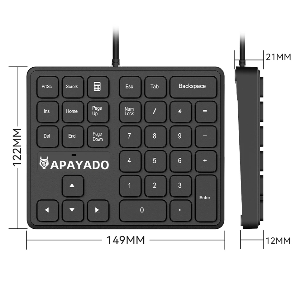 APAYADO T35 Slim Wired Numeric Keypad 34-Key USB Number Pad with Ergonomic Design Anti-Slip Base for Finance Accounting Finance