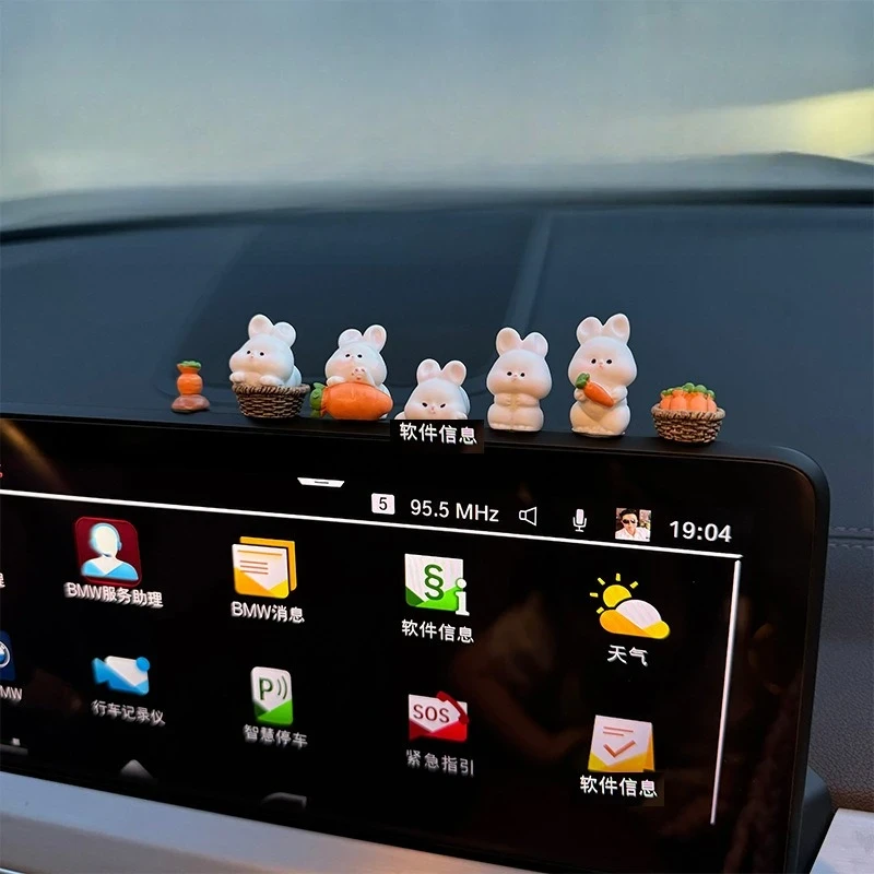 Cute Bunny Car Center Console Decoration for Electric Vehicles and Standard Interior Accessories