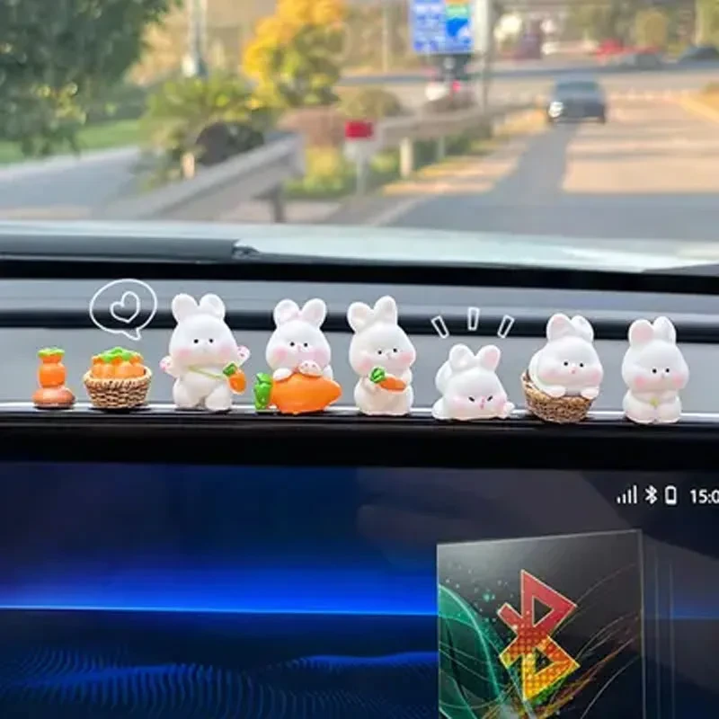 Cute Bunny Car Center Console Decoration for Electric Vehicles and Standard Interior Accessories