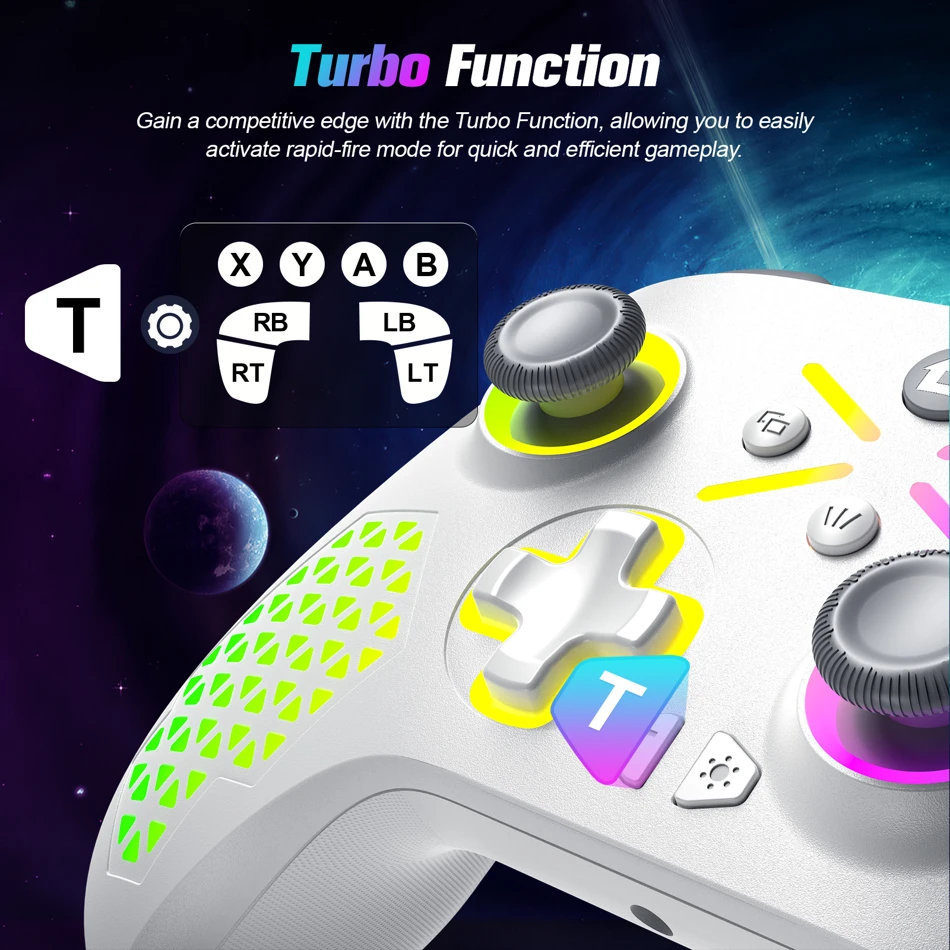 Wireless RGB Gamepad for Xbox Series X, S, and Xbox One with Dual Vibration and 6-Axis Gyroscope