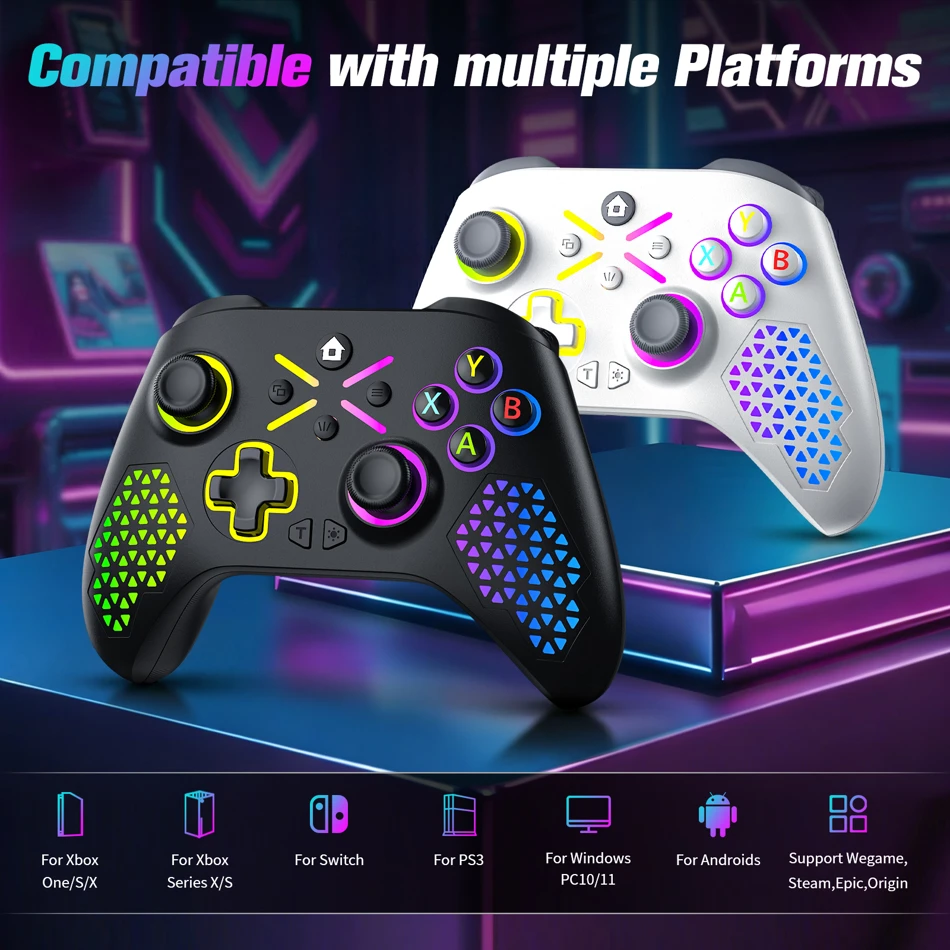 Wireless RGB Gamepad for Xbox Series X, S, and Xbox One with Dual Vibration and 6-Axis Gyroscope