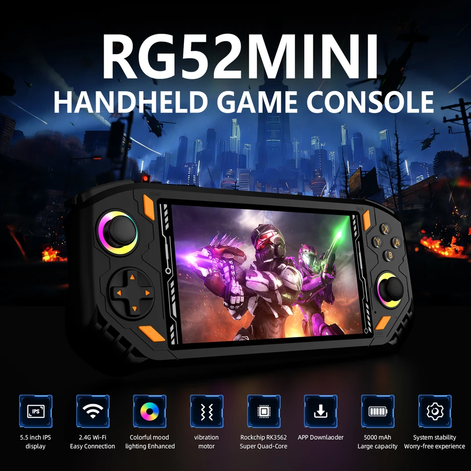 Handheld Game Console AISLPC RG52 Mini Retro Pocket Player with Dual System, 5.5 Inch IPS Screen, 2.4G and 5G WiFi