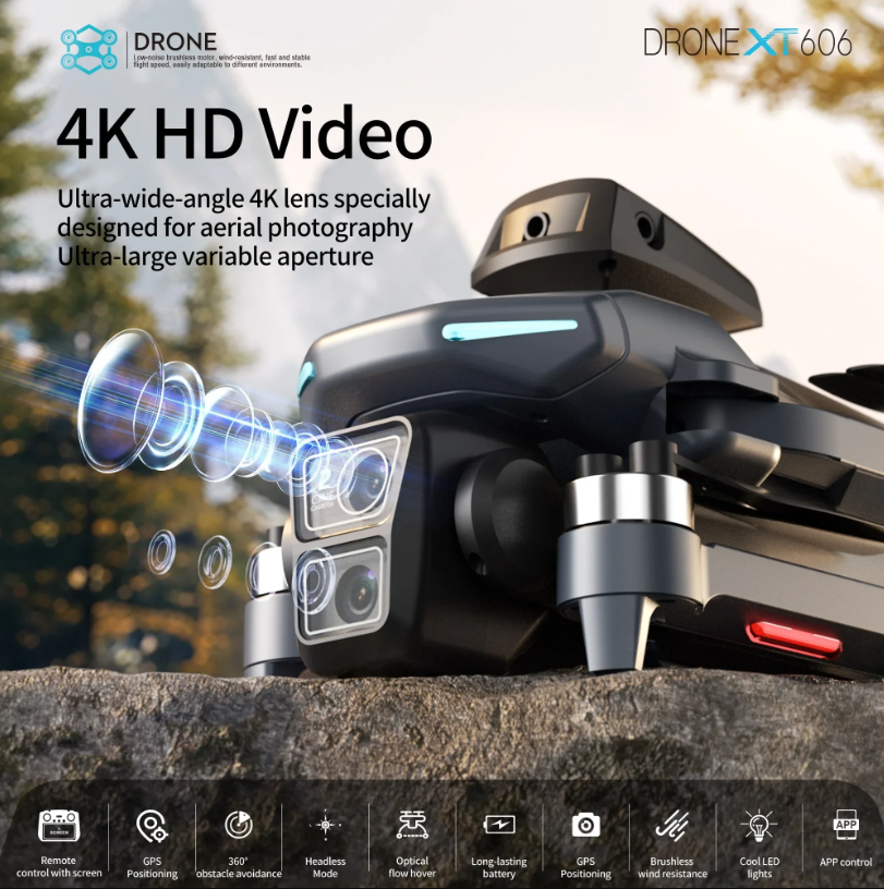 Brand+ XT606 MAX Drone 4K 8K Professional HD Camera FPV with Screen 360° Obstacle Avoidance Brushless Motor Quadcopter Toy Gift