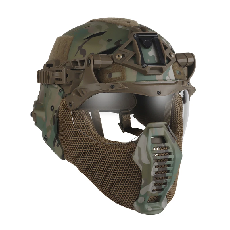 Tactical Full Protective Helmet with Half Face Mask Mouthguard/Flip Goggles/Ear Cover Hunting Airsoft Paintball Wendy 3.0 Helmet