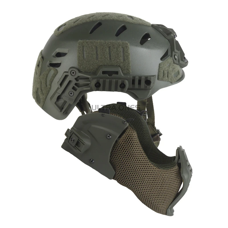 Tactical Full Protective Helmet with Half Face Mask Mouthguard/Flip Goggles/Ear Cover Hunting Airsoft Paintball Wendy 3.0 Helmet