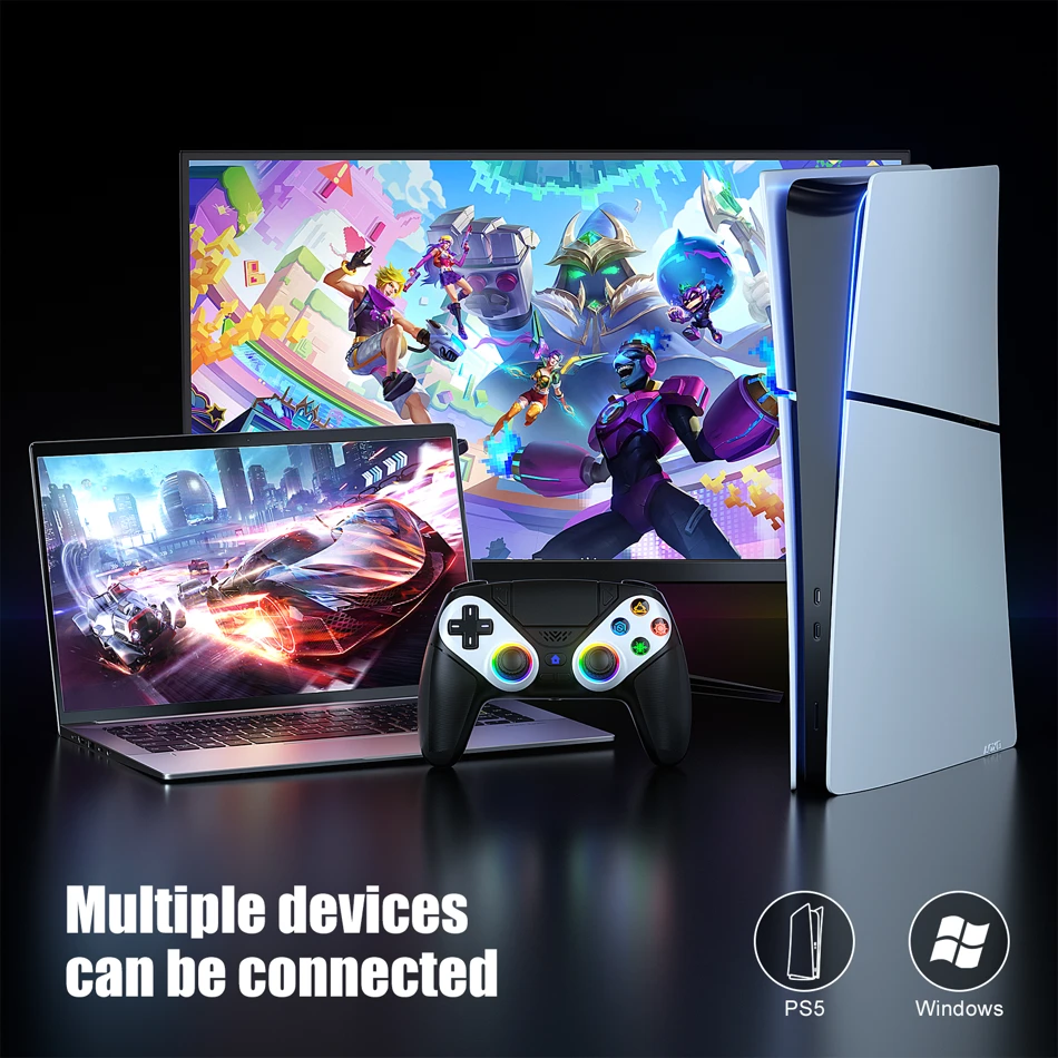 Wireless RGB Gaming Controller for PS5 with Turbo, Dual Vibration, and Programmable Buttons for Immersive Console Play