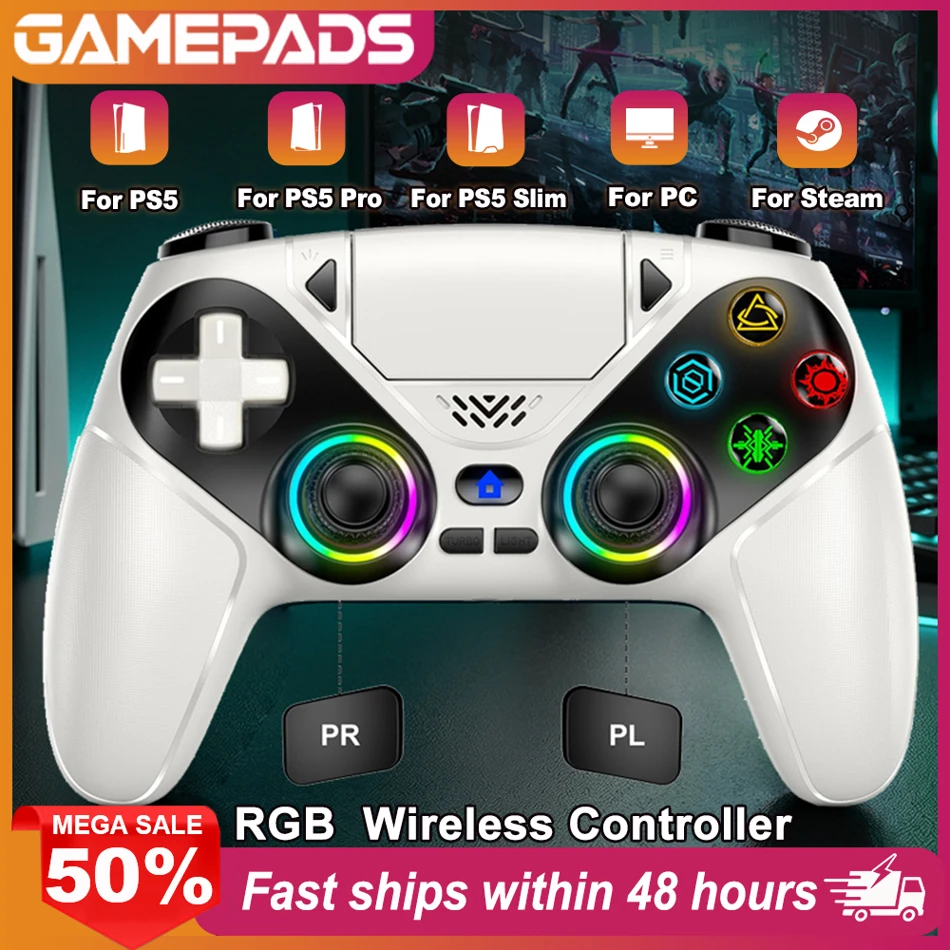 Wireless RGB Gaming Controller for PS5 with Turbo, Dual Vibration, and Programmable Buttons for Immersive Console Play