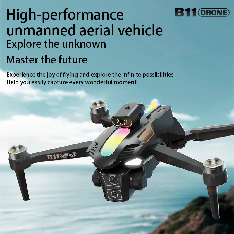 B11 Pro WiFi FPV Drone Quadcopter Dual 4K1080P Camera Wide-Angle HD Altitude Hold Foldable RC Helicopter Toy