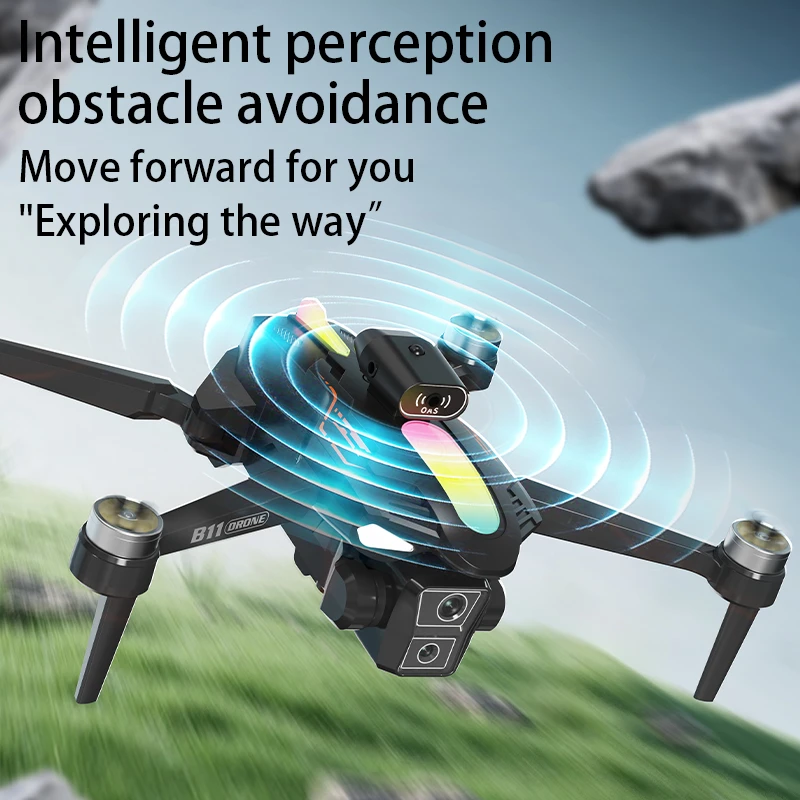 B11 Pro WiFi FPV Drone Quadcopter Dual 4K1080P Camera Wide-Angle HD Altitude Hold Foldable RC Helicopter Toy