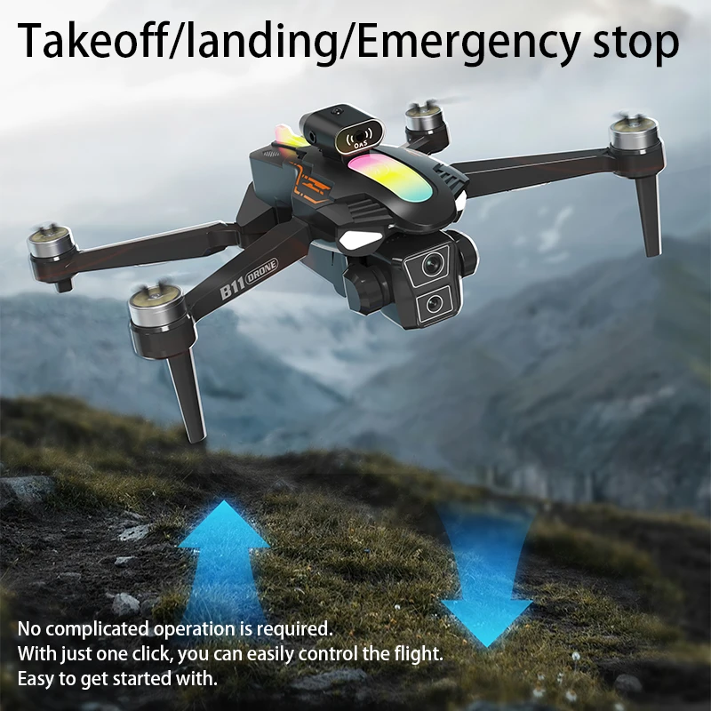 B11 Pro WiFi FPV Drone Quadcopter Dual 4K1080P Camera Wide-Angle HD Altitude Hold Foldable RC Helicopter Toy