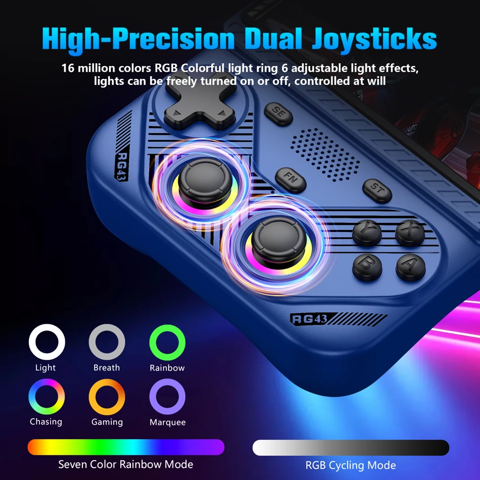 RG43V Pro Retro Handheld Game Console 4.3 Inch IPS Screen Dual System With RK3562 CPU 22000+ Games Support WiFi Network Fighting