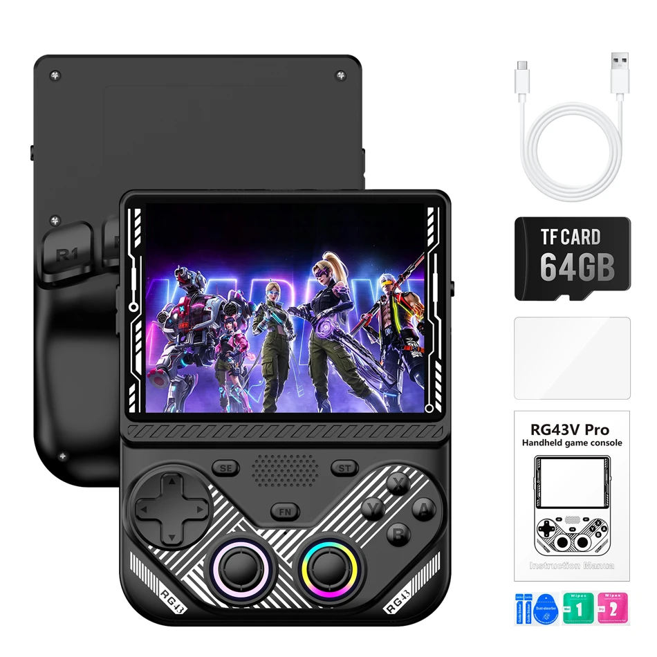 RG43V Pro Retro Handheld Game Console 4.3 Inch IPS Screen Dual System With RK3562 CPU 22000+ Games Support WiFi Network Fighting