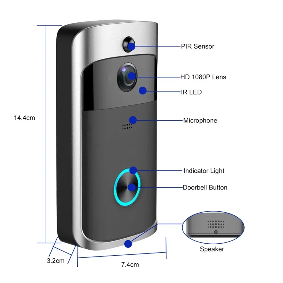 Smart Home Wireless WiFi Video Doorbell Camera 720P HD IR Night Vision AC Battery Operated Security Intercom