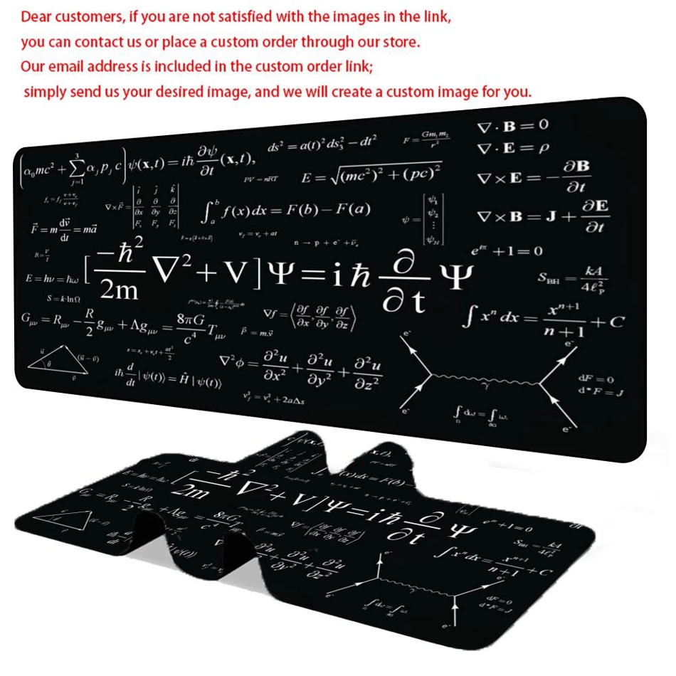 Large Physics Science Formula Gaming Mouse Pad with a non-slip rubber base. This extended desk mat works as a stylish, stable surface for your keyboard and mouse during any gaming