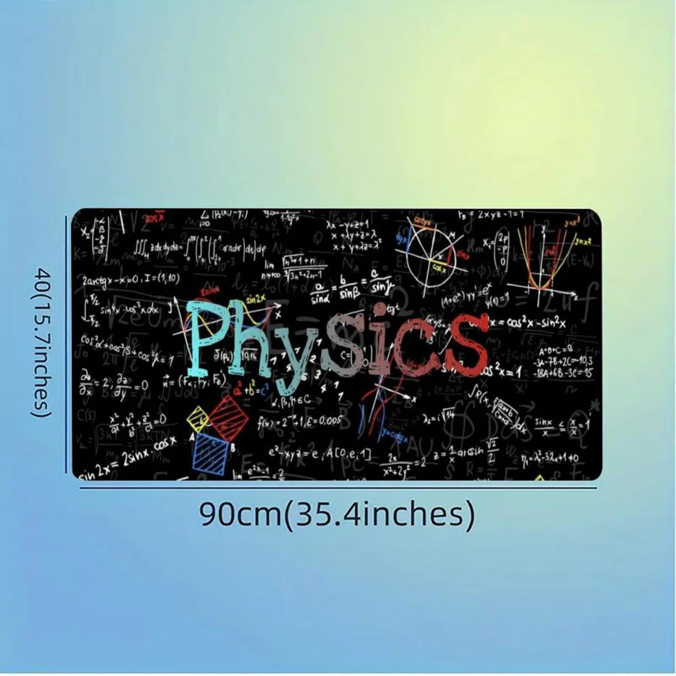 Large Physics Science Formula Gaming Mouse Pad with a non-slip rubber base. This extended desk mat works as a stylish, stable surface for your keyboard and mouse during any gaming