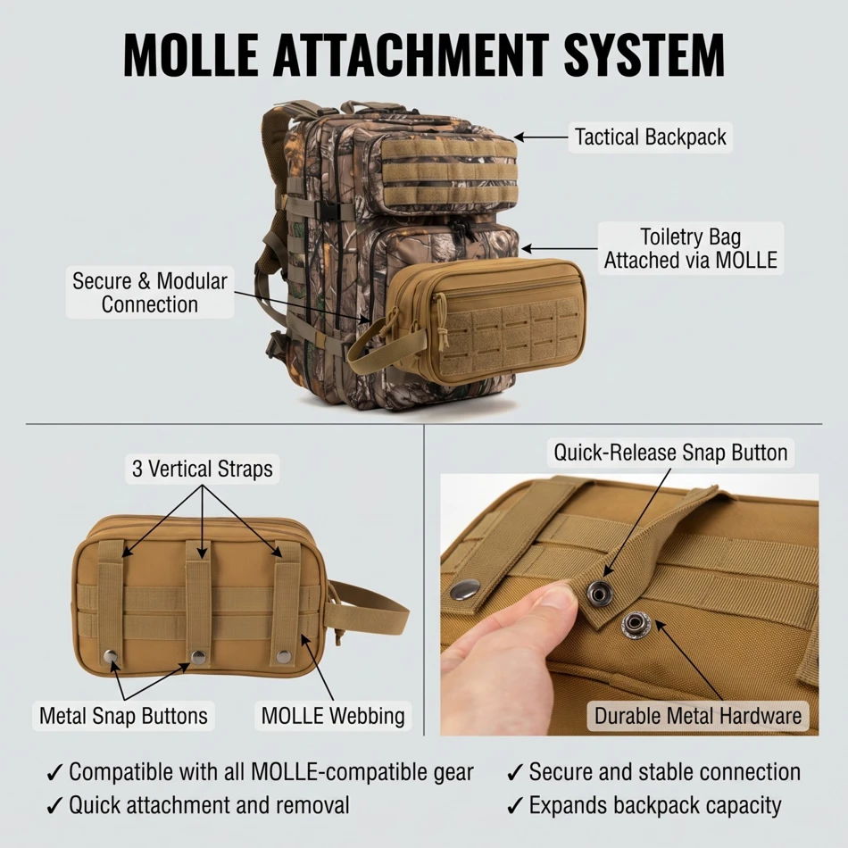 BrandModel Tactical Toiletry Bag Molle Hanging Dopp Kit Shaving Bag Camping Hiking Gym Storage Bag