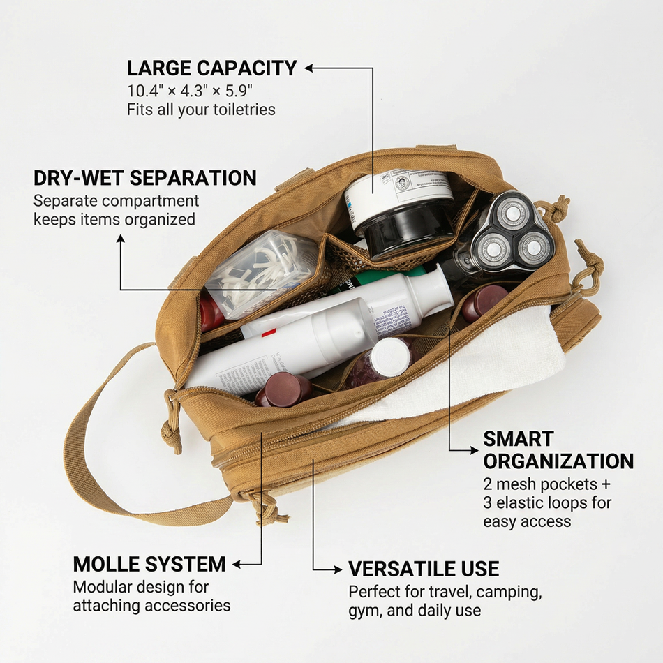 BrandModel Tactical Toiletry Bag Molle Hanging Dopp Kit Shaving Bag Camping Hiking Gym Storage Bag
