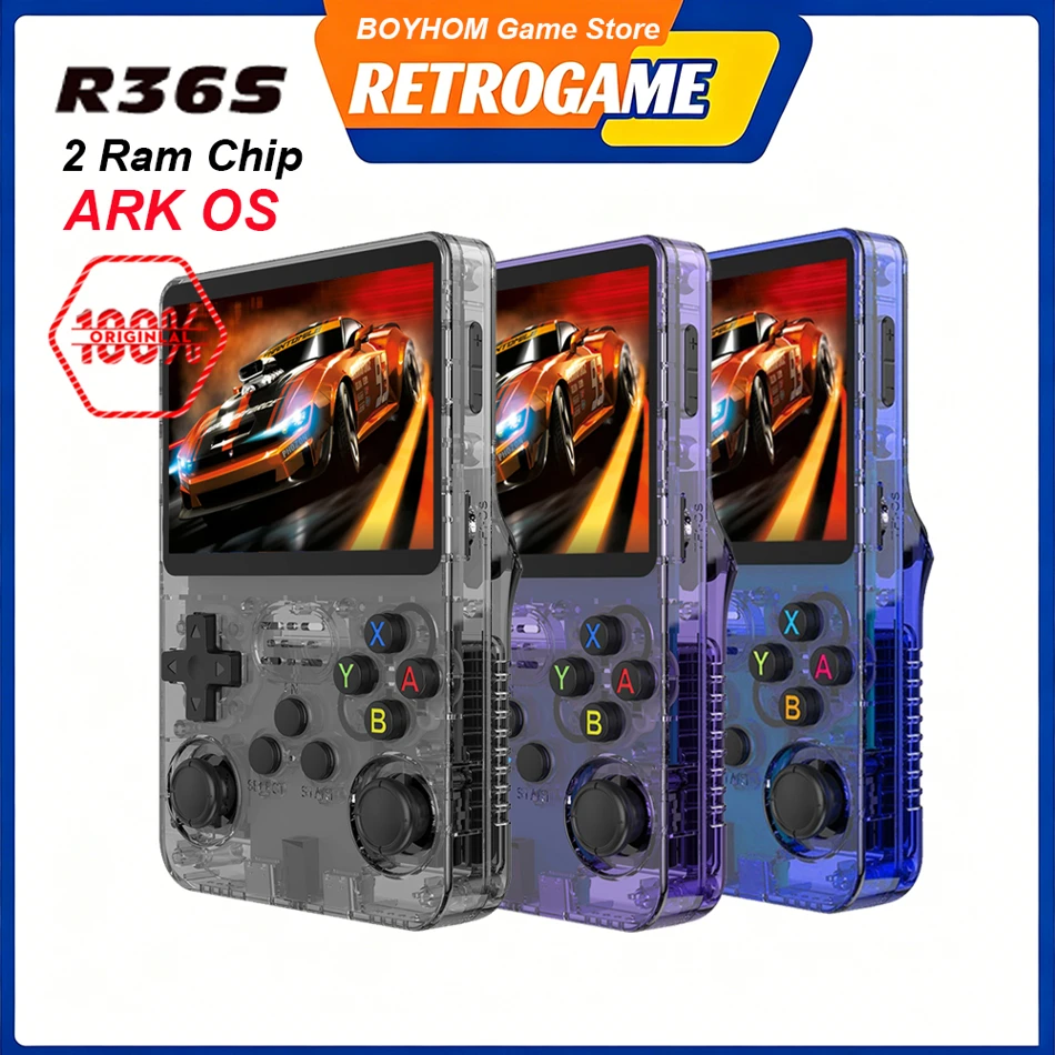 BOYHOM Original R36S Retro Handheld Video Game Console Linux System 3.5 Inch IPS Screen 64GB Games 1G RAM Portable Pocket Video Player