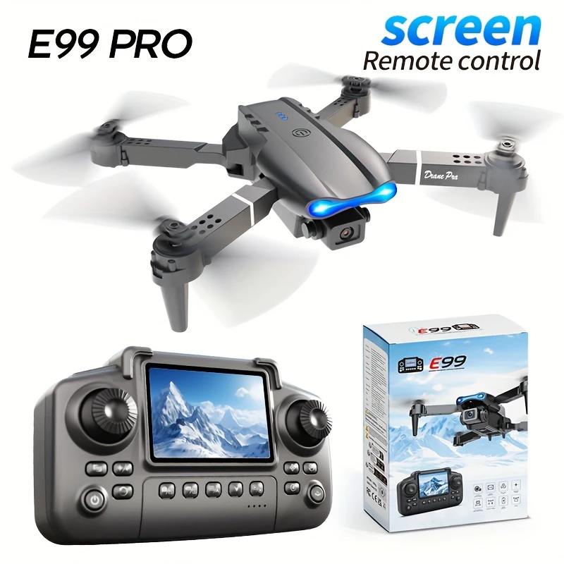 E99 PRO MAX Foldable Drone with Dual HD Camera, HD Screen Remote Control, Extra Batteries, LED Lights, USB Charging