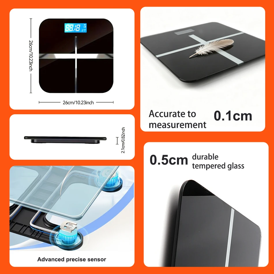 ZNLYRION Digital Bathroom Scale, 180kg 396lb Capacity, LCD Display, Tempered Glass, High Precision Sensors