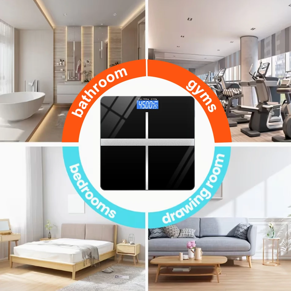 ZNLYRION Digital Bathroom Scale, 180kg 396lb Capacity, LCD Display, Tempered Glass, High Precision Sensors