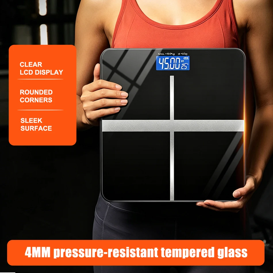 ZNLYRION Digital Bathroom Scale, 180kg 396lb Capacity, LCD Display, Tempered Glass, High Precision Sensors