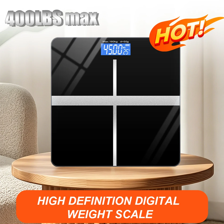 ZNLYRION Digital Bathroom Scale, 180kg 396lb Capacity, LCD Display, Tempered Glass, High Precision Sensors