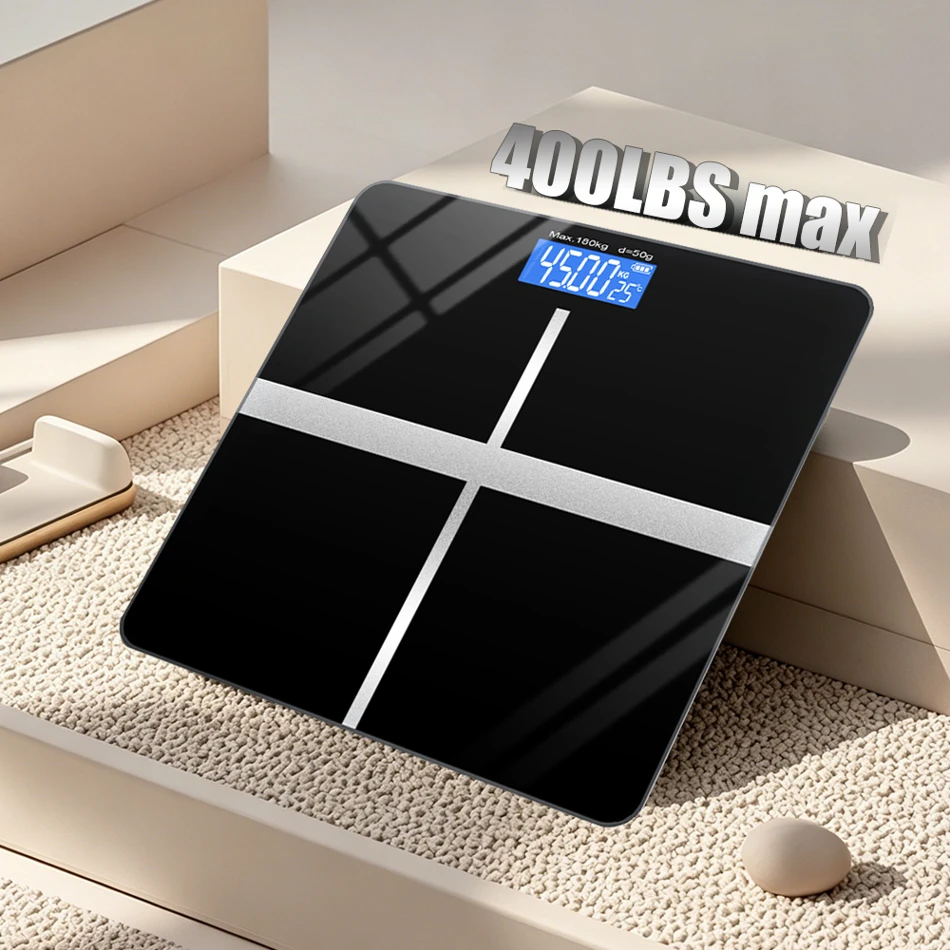 ZNLYRION Digital Bathroom Scale, 180kg 396lb Capacity, LCD Display, Tempered Glass, High Precision Sensors