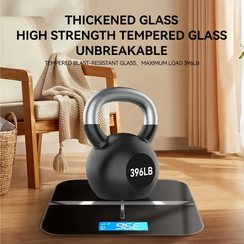 ZNLYRION Digital Bathroom Scale, 180kg 396lb Capacity, LCD Display, Tempered Glass, High Precision Sensors