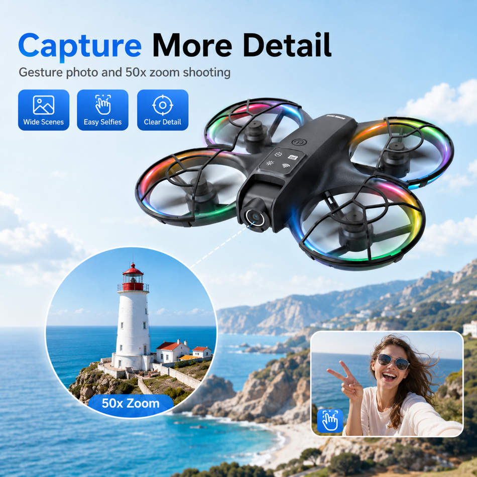 ZNLYRION K200MAX Mini Drone RC Quadcopter, LCD Screen Remote, 180-Degree Electric Adjustable Camera, Brushless Motor, Optical Flow Hover, RGB Colorful Light