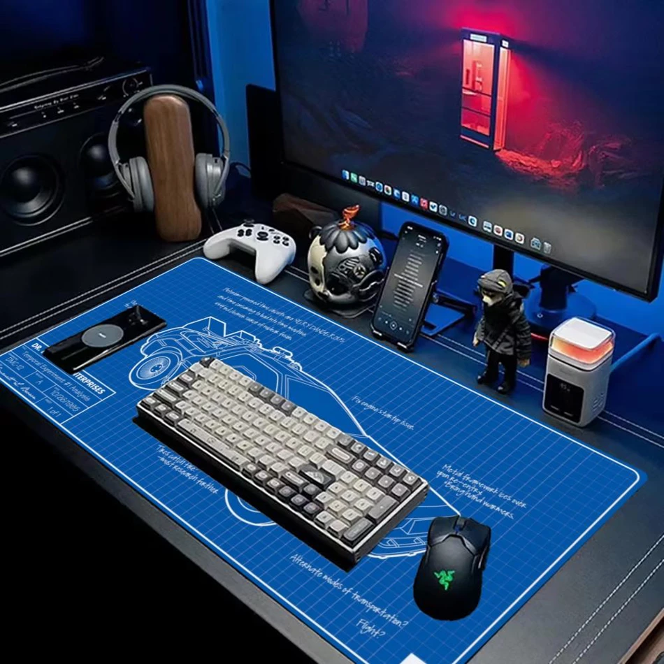 Vintage Car Blueprint XXL Gaming Mouse Pad, Large Non-Slip Mechanical Keyboard Desk Mat for Computer Setup